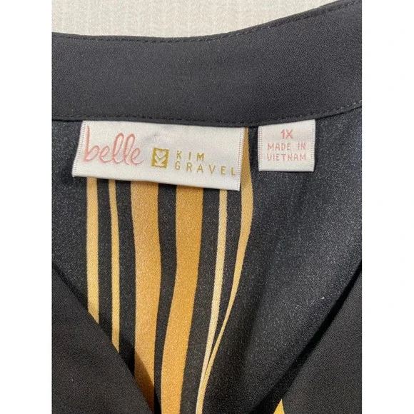 Belle by Kim Gravel 1X Safari Giraffe Print Kaftan Top Black Gold Oversized Boho - Picture 5 of 11